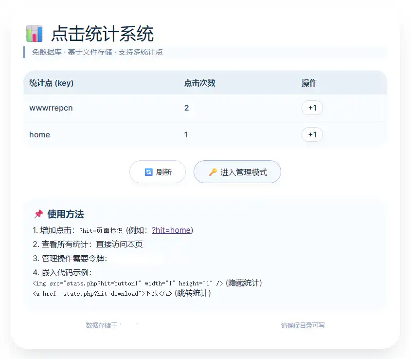 免数据库PHP网站点击统计源码